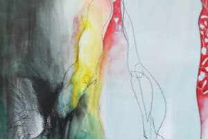 Hosni Radwan, Pomegranate Love, 2014, mixed media on paper, 70 x 50 cm