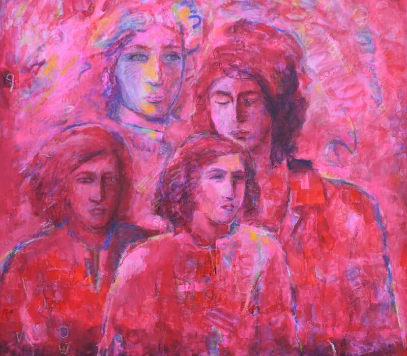Shafik Radwan, Rosa Damascene, 2015, mixed media on canvas, 100 x 100 cm