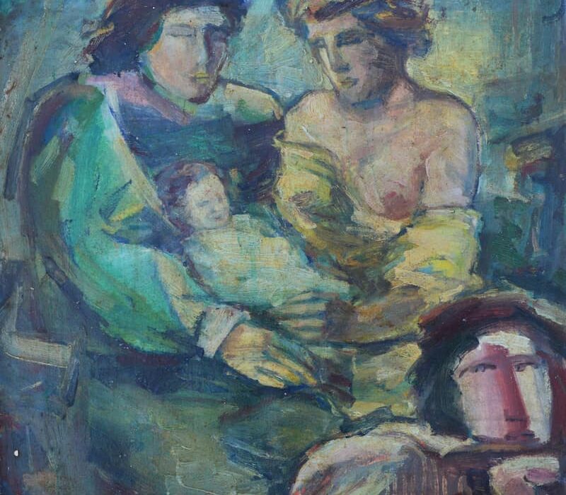 Shafik Radwan, Three Women and a Child, 2005, oil on canvas, 40 x 40 cm