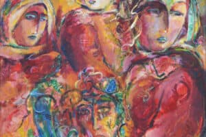 Shafik Radwan, Longing for Family, 2013, mixed media on canvas, 100 x 100 cm