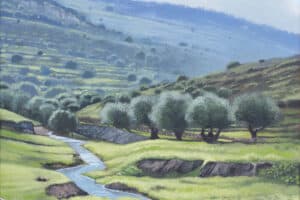 Durar Bacri, Mountains of Jerusalem, 2020, oil on canvas, 50 x 50 cm