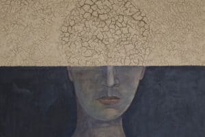 Portrait II, 2018, mud and acrylic on wood, 100 x 100 cm