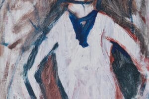 Ibrahim Al Mozain, Masked #3 (2018), acrylic on canvas, 40 x 30 cm