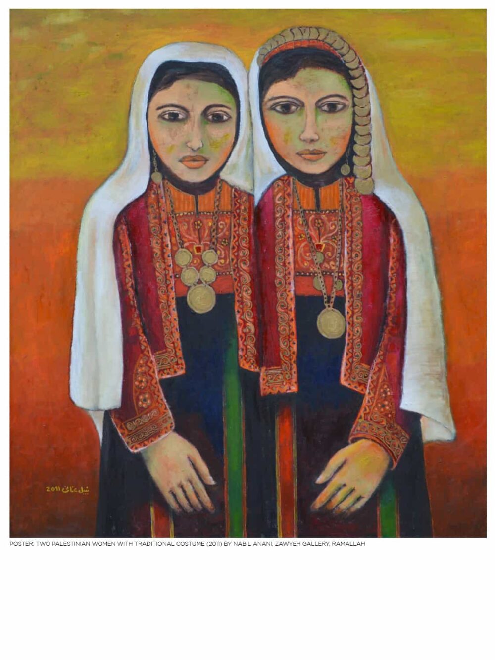 Two Palestinian Women With Traditional Costume by Nabil Anani