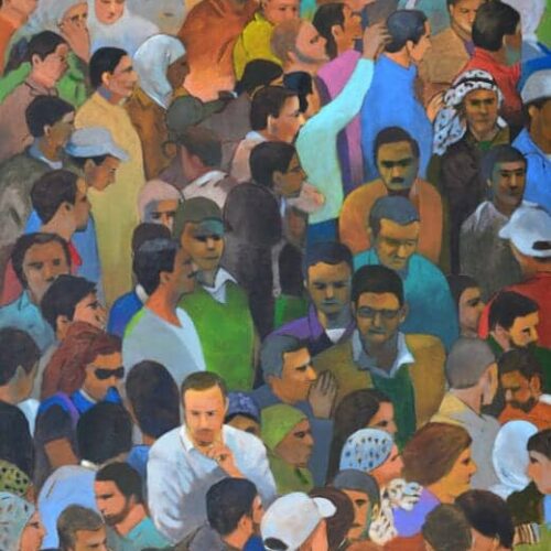 Khaled Hourani, Sit-in, 2019, acrylic on canvas, 159 x 117 cm