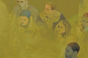 Khaled Hourani, Gathering #1, 2019, acrylic on canvas, 76 x 67 cm