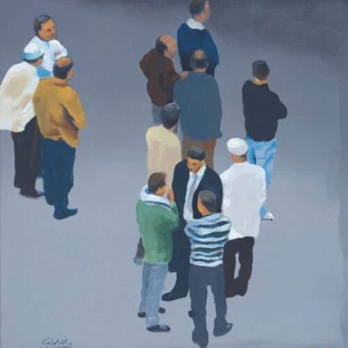 Khaled Hourani, Conversation, 2019, acrylic on canvas, 62 x 58 cm
