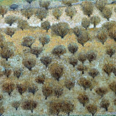 Nabil Anani, Olive Groves #2, 2019, mixed media on canvas, 100 × 112 cm