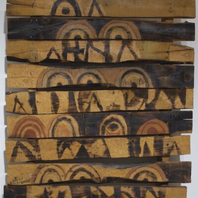 Tayseer Barakat, Untitled, 1996, wood burning (pyrography) 89 x 70 cm