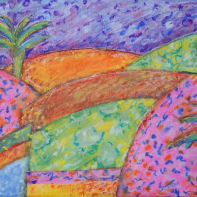 Vera Tamari, Starry Night on Jericho Hills, 2017, crayons on paper, 25 x 35 cm