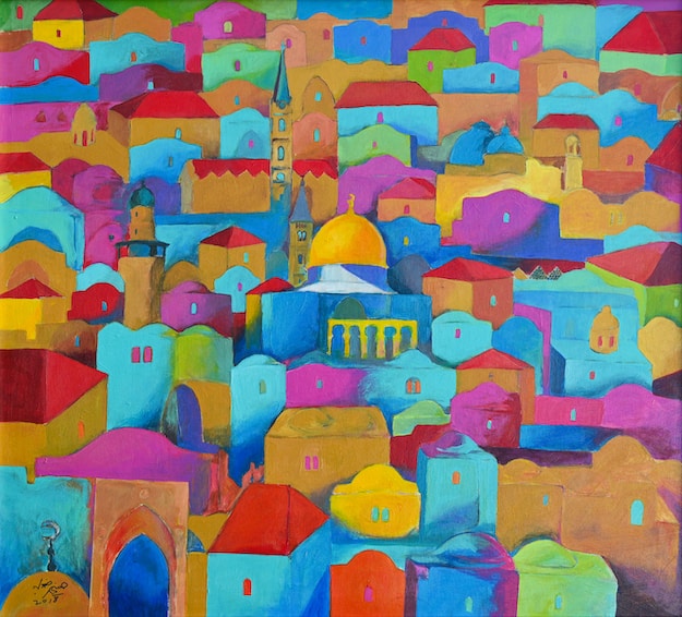 Hosni Radwan, Jerusalem #1 (2018), acrylic on canvas, 102 × 113 cm
