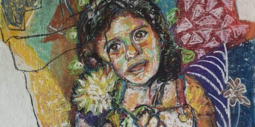 Fadi Batrice, Representing Childhood #7 (2018), pastel on wood, 50 x 50 cm