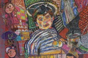 Fadi Batrice, Representing Childhood #4 (2018), pastel on wood, 50 x 50 cm
