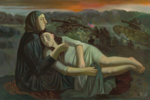 Afifa Aleiby, The Rape of Baghdad (2023), oil on canvas, 80 x 120 cm