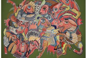 Bashir Qonqar, Pile of Sheep (2018), acrylic on canvas, 120 x 150 cm