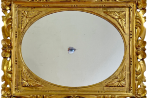 Giampiero Romanò, Privacy (2022), wood, mirror and gold leaf, 45 x 55 x 6 cm