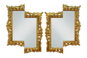 Giampiero Romanò, The Twins (2021), wood, gold leaf and mirror, 110 x 80 cm