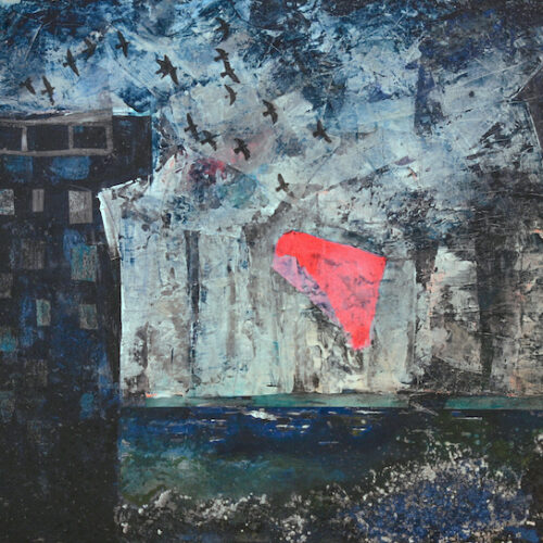 Inass Yassin, Black Towers (2016), mixed media on canvas, 64 x 79 cm